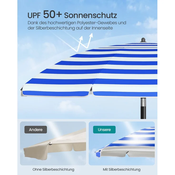 SONGMICS Sonnenschirm, Strandschirm, Sonnenschutz UPF 50+, Ablagefläche, ∅160 cm – Bild 3