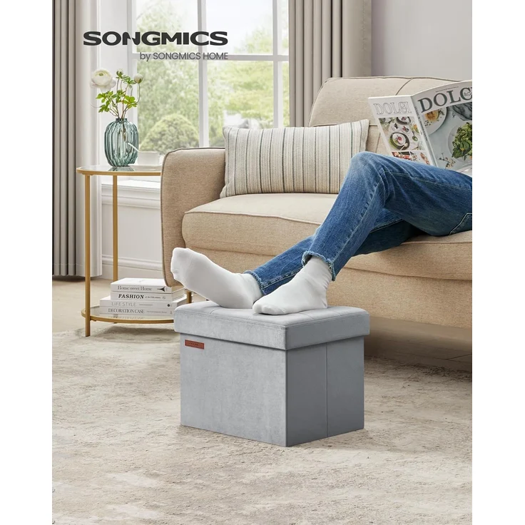 Songmics Sitztruhe mit Stauraum, Samt taubengrau, 31 x 31 x 41 cm – Bild 2