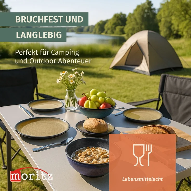 Moritz Camping Tafelgeschirr aus Melamin für 4 Personen 12-teilig | spülmaschinenfest | Picknick Geschirrset | Geschirr Campinggeschirr I Stone Curry Design – Bild 3