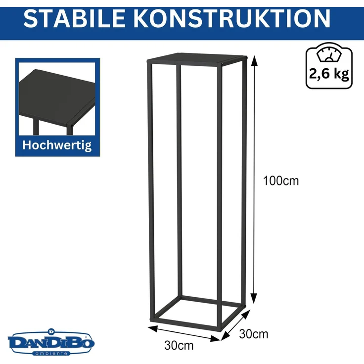 DanDiBo Pflanzenständer Metall Schwarz Eckig 100 cm 96589 Beistelltisch Hoch Blumenhocker Blumenständer Design Modern – Bild 2