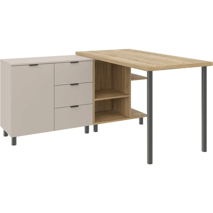 Carryhome 'TINO OFFICE' Eckschreibtisch, MDF Kaschmir Eiche, 135 x 76 x 147 cm, mit Softclose und Schubladen – Bild 8