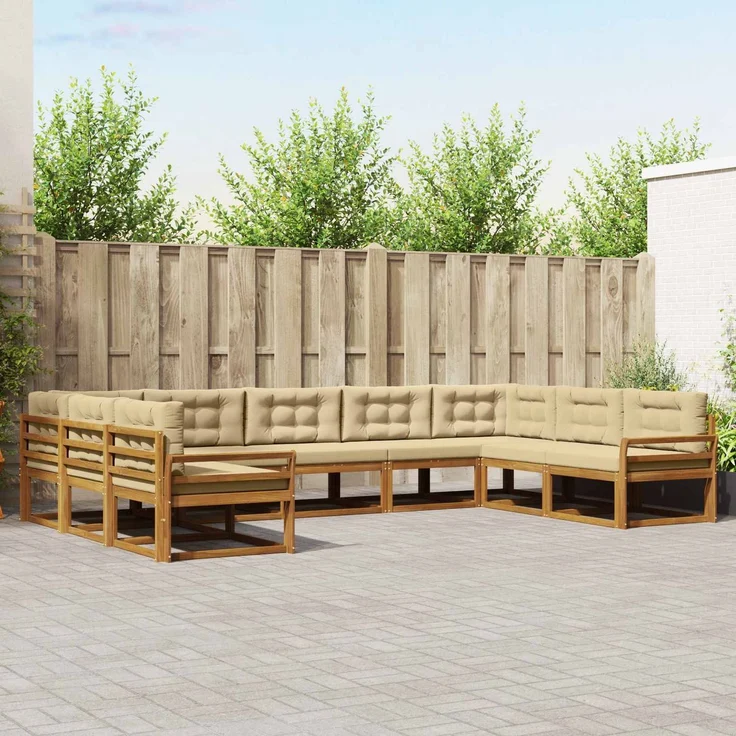 vidaXL Outdoor-Sofagarnitur 9 stk. 9-Sitzer Natur und Beige 3368171 – Bild 1