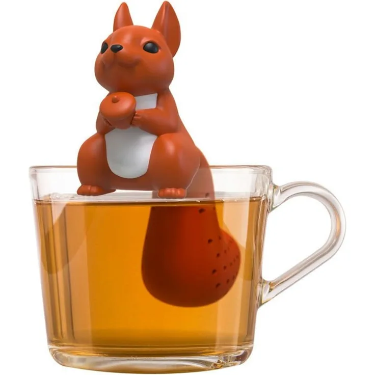 WestCraft Teesieb Cute Animal Tee-Sieb, Tee Ei, Tea Infuser, Teekugel Silikon Squirrel, Silikon, (1-St), Lustige Tee-Ei-Tier-Figuren, Zur Zubereitung von 1 Tasse losen Tee