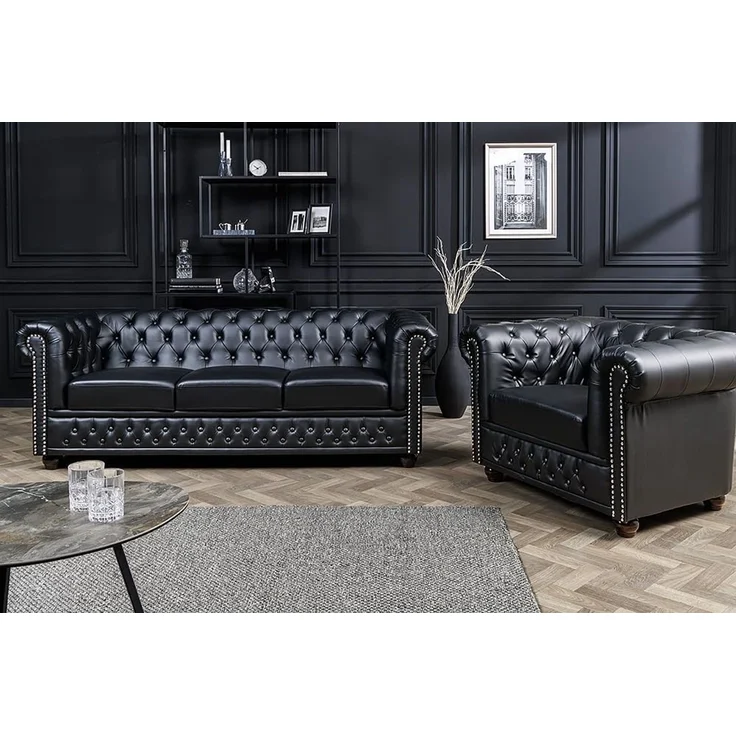 riess-ambiente 3-Sitzer CHESTERFIELD 205cm schwarz, Einzelartikel 1 Teile, Wohnzimmer · Sofa · Kunstleder · Holz · Federkern · Design – Bild 8