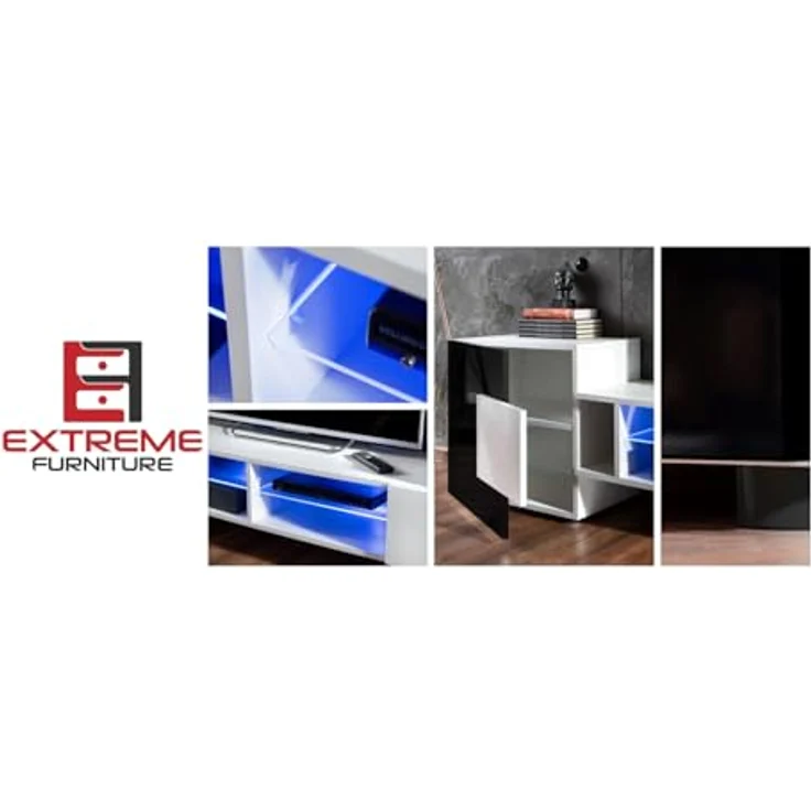 Komodee Lowboard Merano, Schwarz/Schwarz, Eiche Wotan, 4 Fächer, 230x52.5x35 cm, für Wohnzimmer und Wohnwände – Bild 8