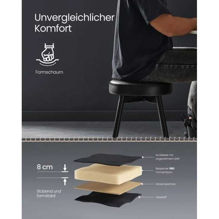Vasagle Esszimmerstühle (2 St), Sitzhocker, EKHO Series, Kunstleder, 48,2 cm hoch, tintenschwarz – Bild 5