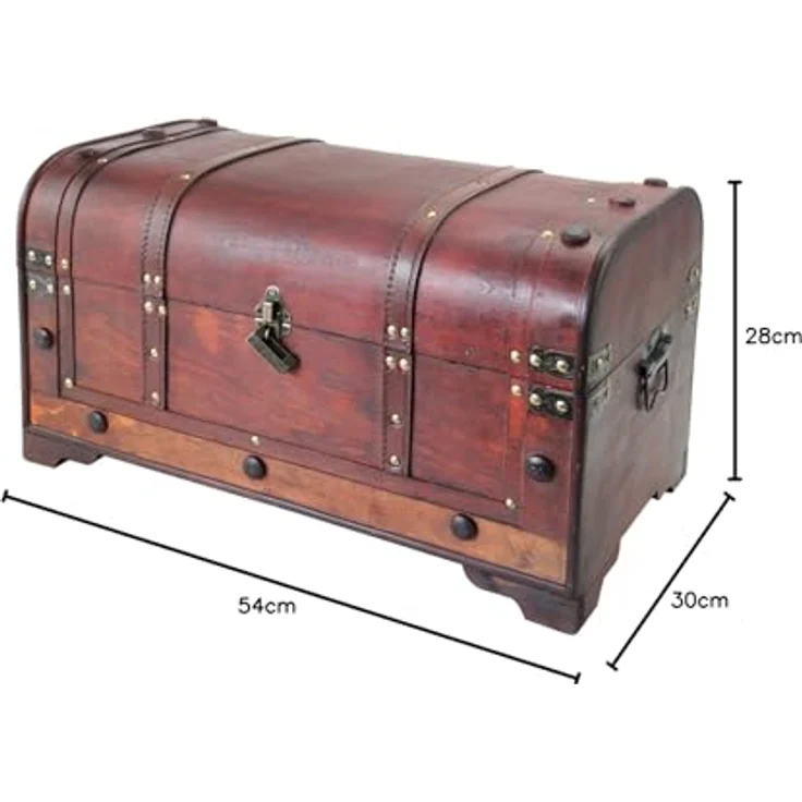 HMF Schatzkiste Vintage Holztruhe mit Metallschloss, dekorative Schatztruhe 54 x 28 x 30 cm, Mexiko – Bild 10