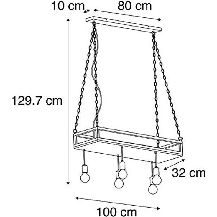Qazqa Pendelleuchte Shelf, ohne Leuchtmittel, E27, Schwarz, Industrie, Holz, 5-flammig – Bild 4