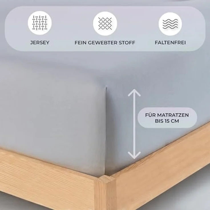 Buymax Spannbettlaken 70x140 cm Doppelpack 100% Baumwolle Kinderbett Spannbetttuch Baby Bettlaken Jersey, Matratzenhöhe bis 15 cm, Farbe Silber – Bild 3