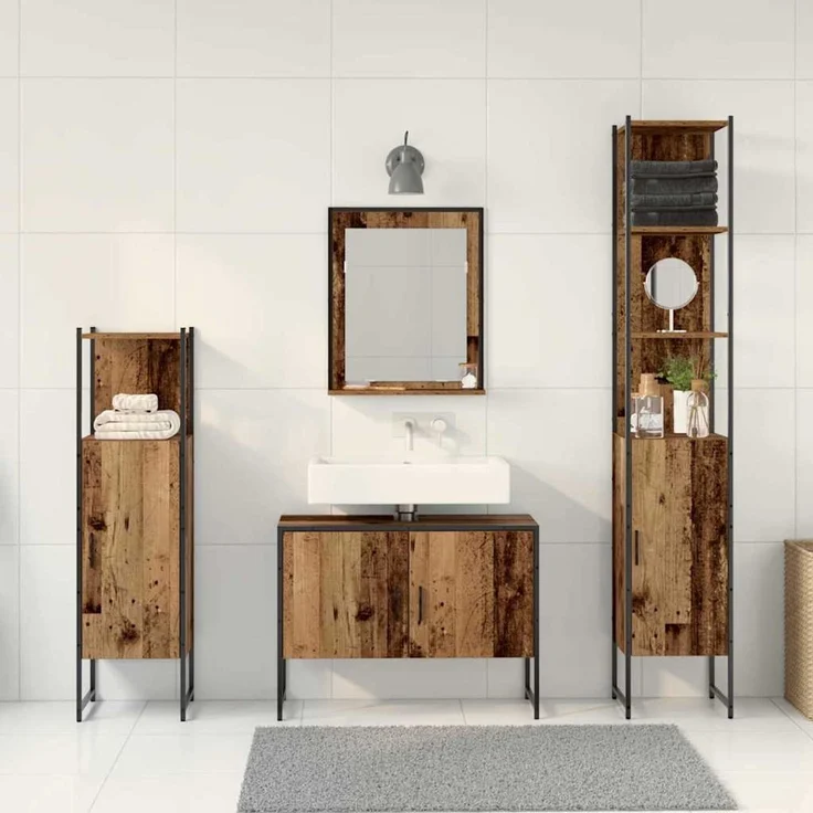 vidaXL Badezimmermöbel-Set mit Regal mit Tür 4 pcs Braun Holzwerkstoff 3334402 – Bild 3
