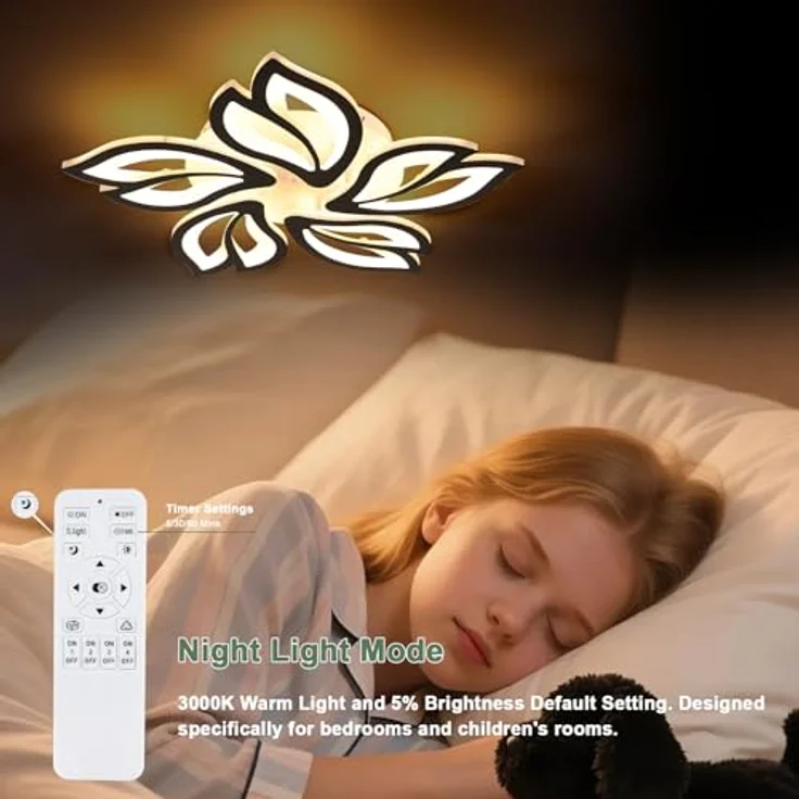 Comely LED Deckenleuchte Dimmbar, 45 W Modern Deckenlampe Schwarz Wohnzimmerlampe mit Fernbedienung, Creative Blumenform LED Deckenbeleuchtung für Schlafzimmer Esszimmer Arbeitszimmer – Bild 3