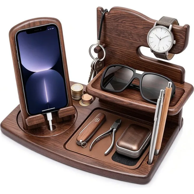 AIMAX Organizer Drehung Handy-Halterung, Holz Telefon Dockingstation, Büro organizer (Ladestation Schreibtischaufsatz, Bürobedarf, Büro Gadgets Tischaufsatz, 1 St, Uhren Geldbörsen Nachttisch/Schreibtisch Organizer Holz, Stiftehalter), Geschenke für Mä...