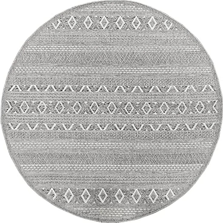 the carpet Calgary - robuster Teppich, Flachgewebe, modernes Design, ideal für Küche und Esszimmer, Vintage-Optik, Boho-Style, besonders flach, auch für den Außenbereich, Grau-Uni, 120 cm Rund – Bild 2