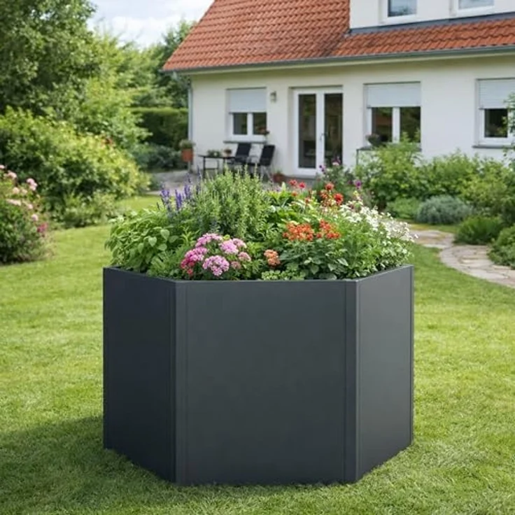 osoltus Sechseck Hochbeet Pflanzbeet Metall verzinkt 99 x 99 x 77 cm Anthrazit – Bild 2