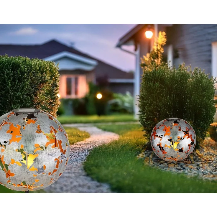 Solarleuchte Garten 2er Set Solarlampe Kugel 27cm Erdspieß Außenlampe Silber – Bild 2