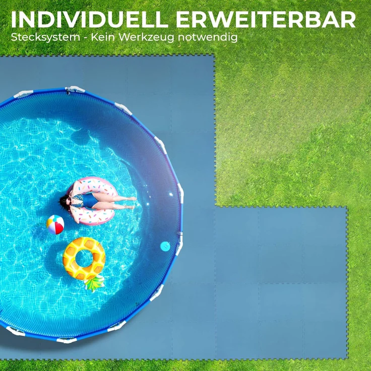 Pool-Bodenschutzmatte, Unterlegmatte zum Schutz ihres Pools, 8 Stück ( 50x50x0,4 cm ) - 2m² - Robustes Stecksystem beliebig erweiterbar Blau 50x50cm (16 Stück - 4m²) – Bild 3