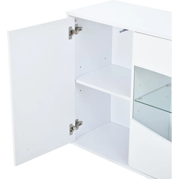 DESVIAE Sideboard Weiß aus MDF – 160x70x35 cm – LED-Beleuchtung, 4 Türen, 6 Staufächer – Bild 7