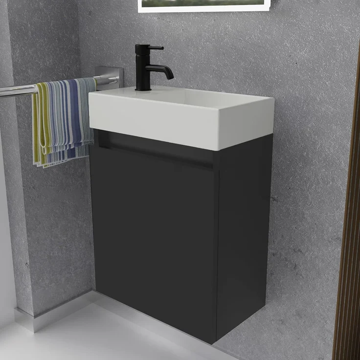 Alpenberger Badmöbel-Set Gäste WC Waschbecken mit Unterschrank - Badschrank Hängend, (2-tlg. Waschtisch Set Schwarz, Waschbeckenunterschrank mit Softclose), Waschplätze für Kleine Bäder - Badschrank Hängend und Vormontiert – Bild 1