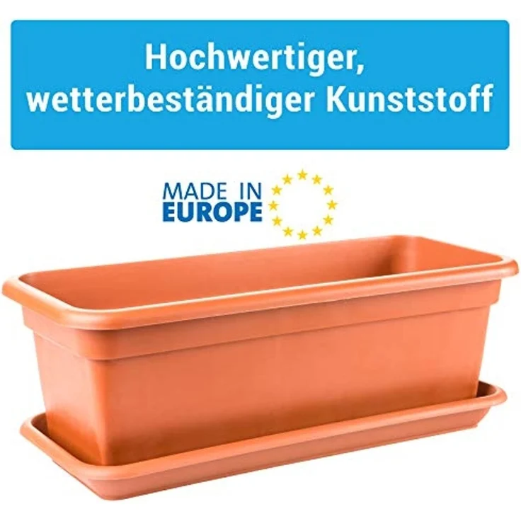 Centi Pflanzkübel Terracotta Blumenkasten mit Untersetzer 2er-Set (2er-Set) – Bild 3