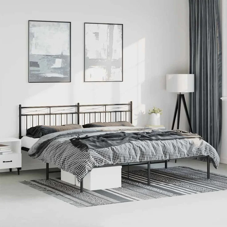 Doppelbett, Bettgestell Modernen mit Kopfteil Metall Schwarz 193x203 cm d621e – Bild 2