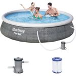 BESTWAY 57376 Fast Set Pool Swimmingpool Rund Rattan Optik + Filterpumpe 396x84