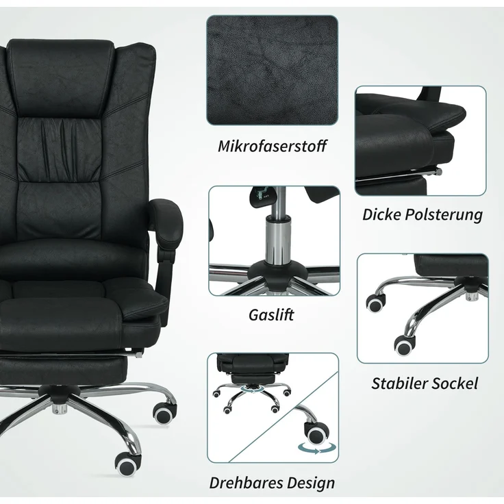 Massagstuhl Bürostuhl mit Massagefunktion, inkl. Fußstütze, höhenverstellbar, 64 cm x 70 cm x 118 cm, Schwarz--Schwarz--118x70x64cm--YOUDENOVA – Bild 9