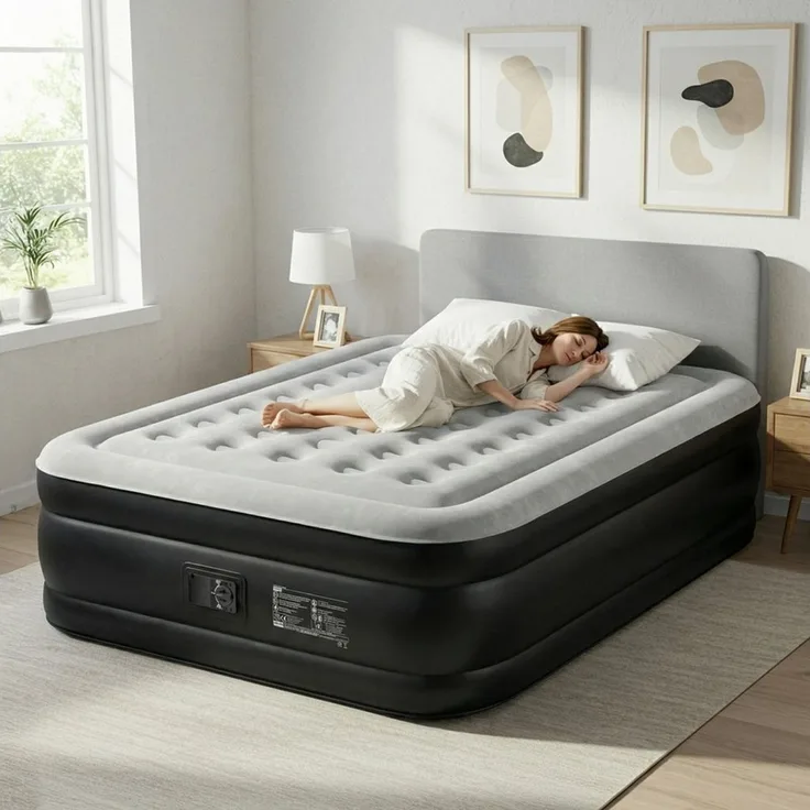 LEADZM Luftmatratze mit Integrierter elektrischer Pumpe,Doppelbett,Beflockte Oberfläche, 204kg Tragkraft, Luftbett,für Camping Zuhause 190 x 99 x 45 cm
