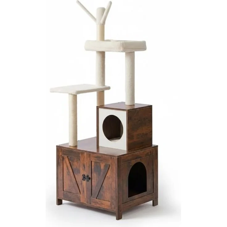 Relaxdays Kratzbaum mit Katzenklo-Schrank 150 cm – Bild 8