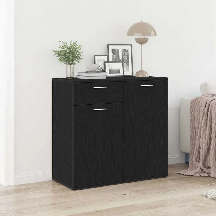 vidaXL Sideboard Schwarz Eichen-Optik 80x36x75 cm Holzwerkstoff 862010 – Bild 1