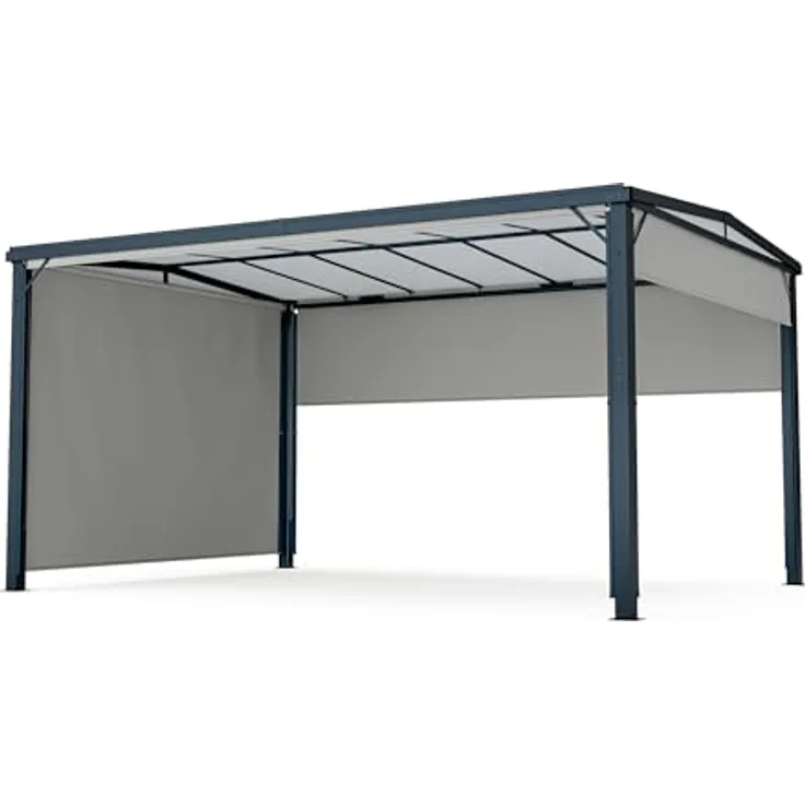 Blumfeldt Pergola 3x4 m, Überdachung Mit Polycarbonatdach & Einziehbaren Seitenwänden, Pulverbeschichteter Aluminiumrahmen, Wetterfest & Stabil, Einfacher Aufbau, Winterfest
