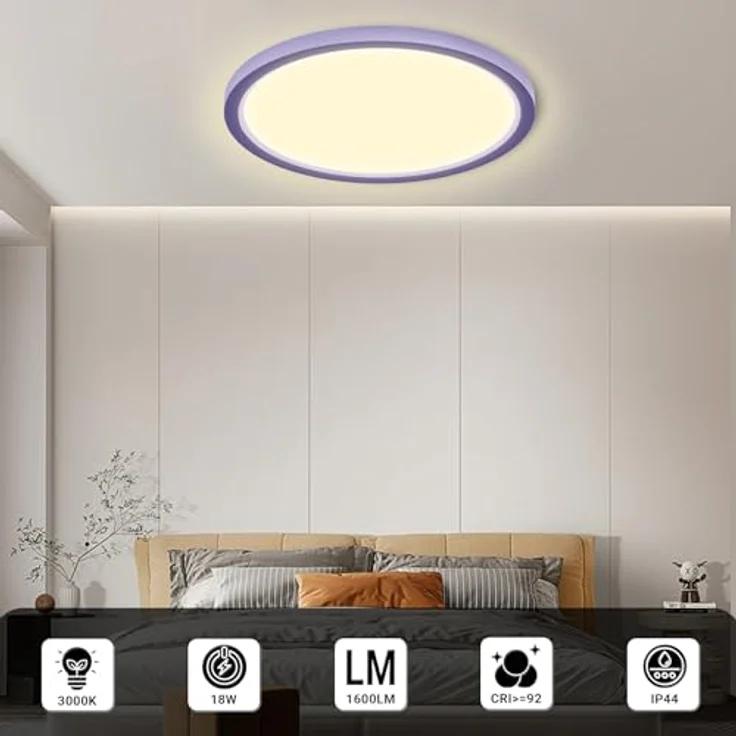 LQWELL® Deckenleuchte LED Deckenlampe, IP44 Wasserfest Badlampe Rund Flach 18W 3000K 1600LM Modern Schlicht Lampe Dünn für Wohnzimmer Badezimmer Schlafzimmer Küche Balkon Keller Büro, 220 * 24mm – Bild 3