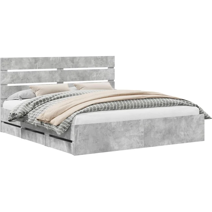 vidaXL Bettrahmen mit Kopfteil Betongrau 200 x 200 cm Ingenieurs Holz 3411810 – Bild 2