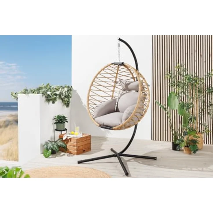 riess-ambiente Hängesessel IBIZA natur-beige / anthrazit (Einzelartikel, 1-St), Outdoor · Stahl · Gartenmöbel · zusammenklappbar · Polyrattan · Balkon – Bild 3