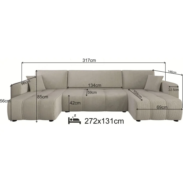 Wohnlandschaft mit Schlaffunktion DAGNY Sofa U-Form in Stoff Poso Blau – Bild 5