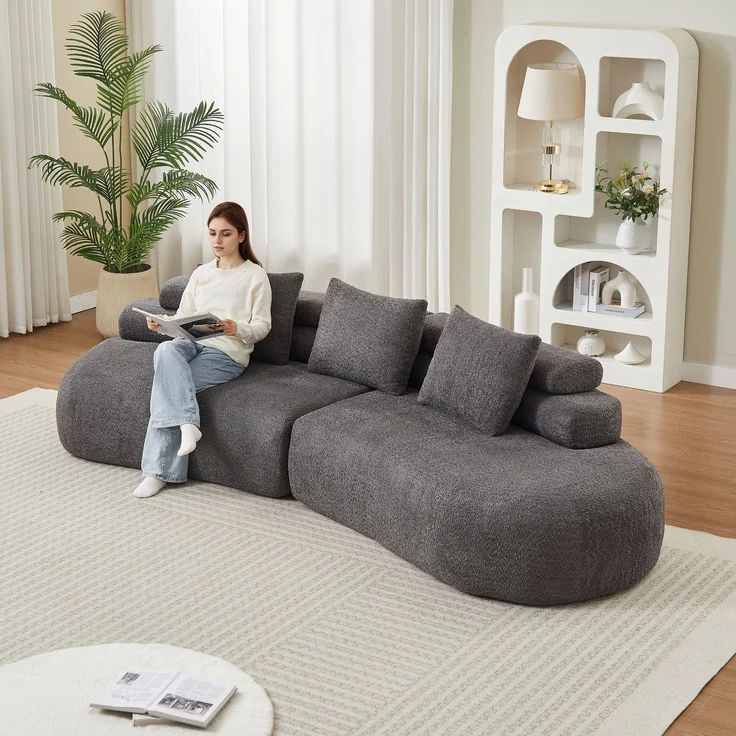 EINHOM Modulares Chenille Sofa im gebogenen Cashew-Design (Halbmondförmig), Vollständig abgerundetes 3-teiliges Polster-Sofa ohne harte Kanten, Anthrazitgraues modulares Couch-Set für Wohnzimmer & Kinderzimm – Bild 1