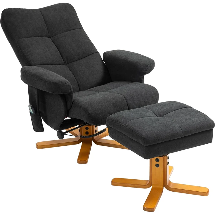 MELAYR, Massagesessel mit Liegefunktion und Fußhocker, 145°-Neigung, Polyester, 80 x 86 x 99 cm, Schwarz – Bild 2