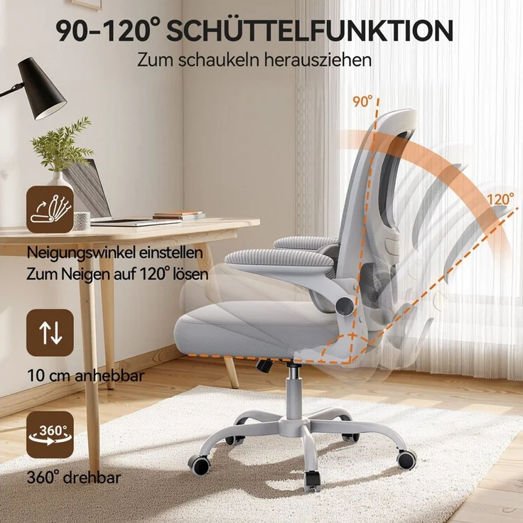 ZAISZE Bürostuhl 280G Netz Sitz Gaslift 2-Stufe Geräuschlose Rollen Ruhe & Effizienz (Set), Nylonrad, Fünf-Klauen-Stütze – Bild 4
