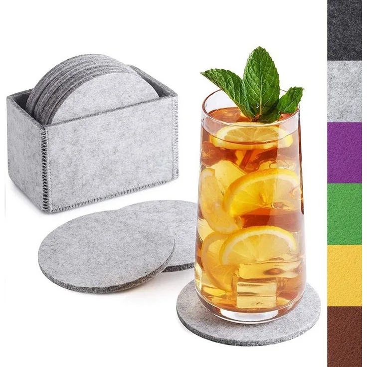 Loco Bird Getränkeuntersetzer 10er Set inkl. Box rund aus Filz, Zubehör für Getränke, Tassen, Bar, Glas, Design Glasuntersetzer, Premium Tischuntersetzer Filzuntersetzer