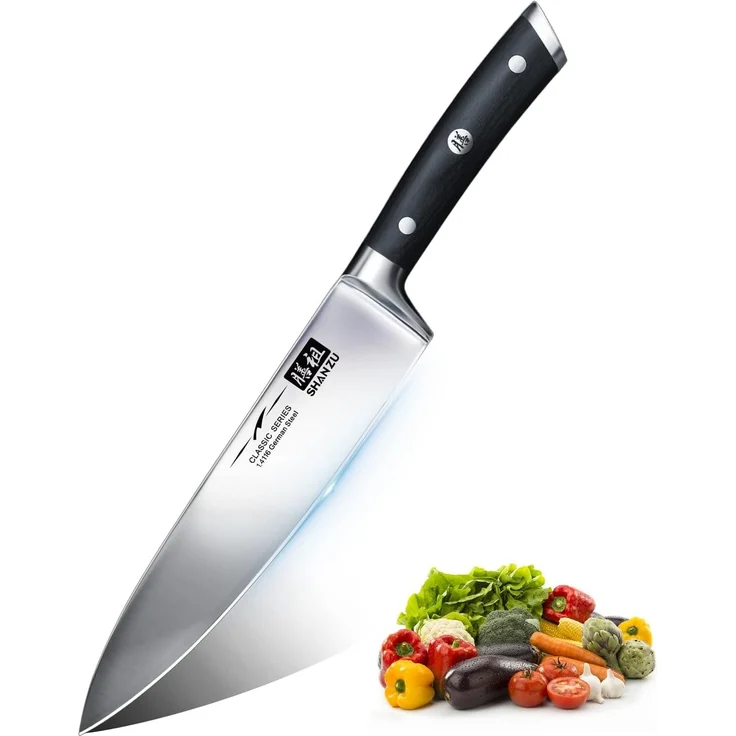 SHAN ZU Kochmesser Deutscher Edelstahl 20cm Küchenmesser Extra Scharfe Messerklinge mit ergonomischer Griff Exquisiter Geschenkverpackung – Bild 1