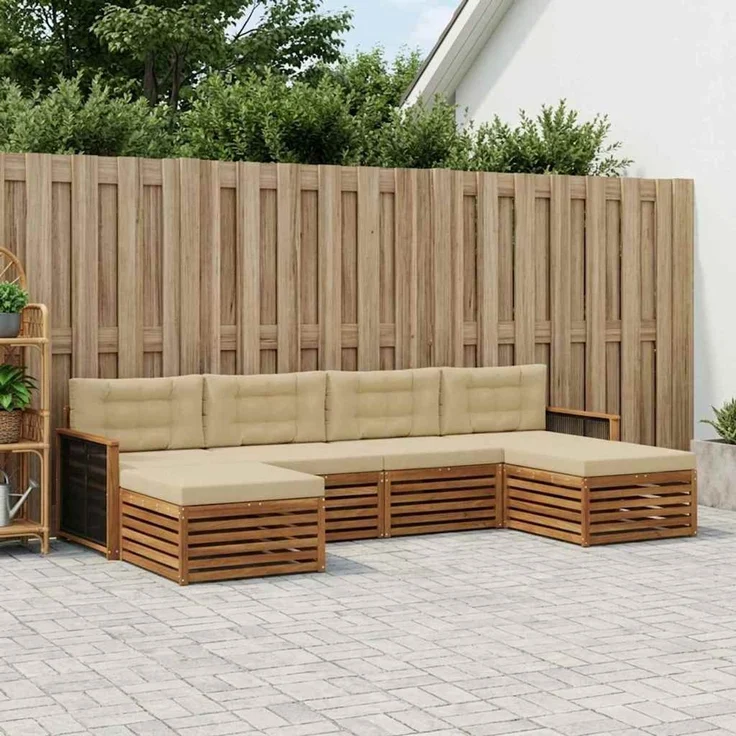 vidaXL Outdoor-Sofagarnitur 6 stk. 4-Sitzer Natur und Beige 3383686 – Bild 1