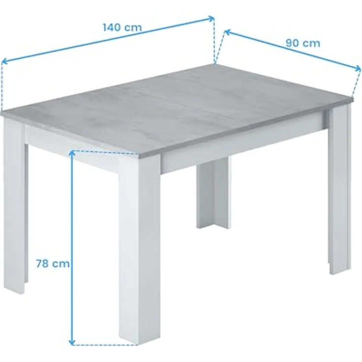 Ausziehbarer Esstisch, Betonfarbe und Artikweiß, Maße 140 x 78 x 90 cm – Bild 4