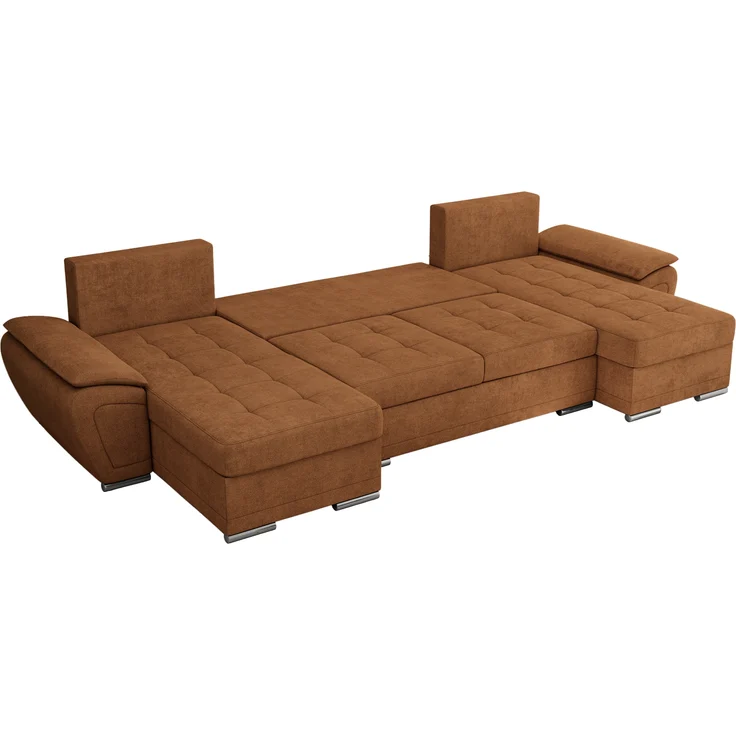 U-förmiges Ecksofa mit Schlaffunktion, genähter Sitz, zwei Armlehnen und losen Kissen - UMBRIA U - Orange Stoff – Bild 5