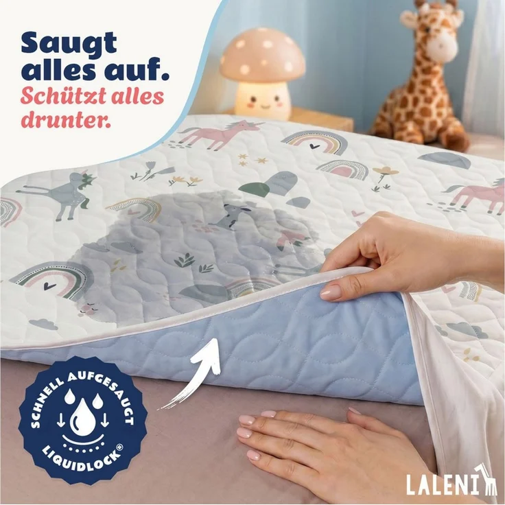 Matratzenauflage Bettunterlage wasserdicht Kinder, knisterfreie Matratzenauflage Laleni, mit rundum Gummizug oder seitliche Einstecklaschen – Bild 3
