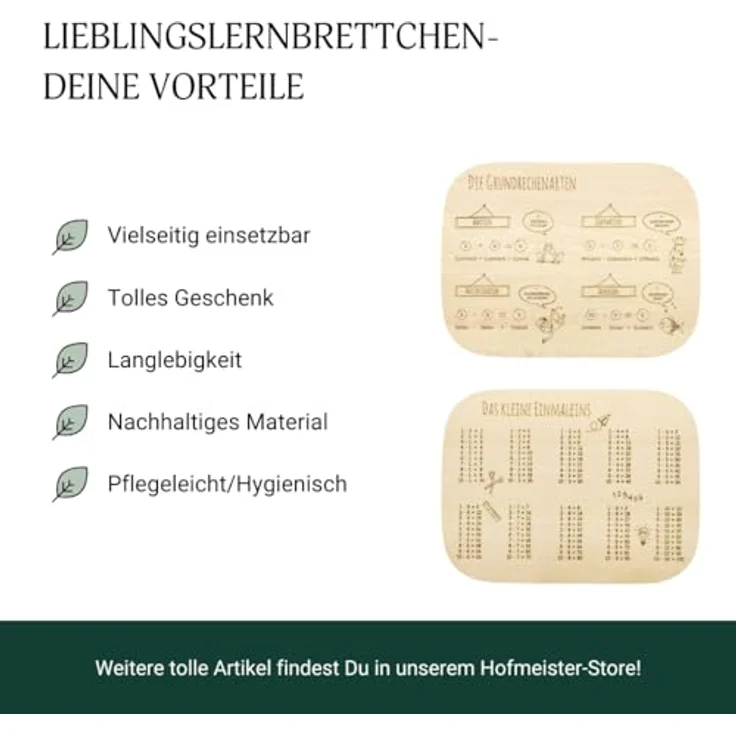 Hofmeister Schneidebrett Buchenholz Lernbrettchen 1x1 Rechnen Mathe, Buchenholz – Bild 6