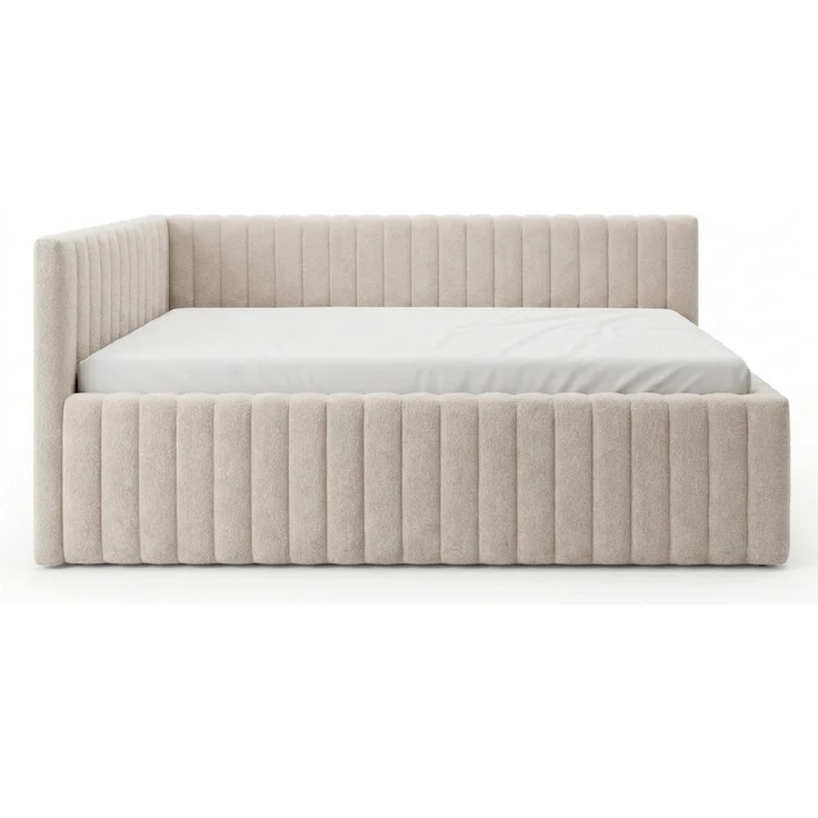 Deine Möbel 24 Polsterbett LUPO Jugendbett 90x200 120x200 cm mit Bettkasten und Lattenrost (Set, 1-tlg, ideal für Erwachsene & Jugendliche), Polsterbett in Beige, Chenille, Integrierter Bettkasten – Bild 1