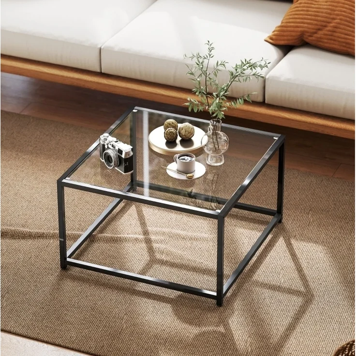 DESVIAE Couchtisch mit gehärteter Glasplatte 68x39x68 cm Stahl Schwarz – Bild 1