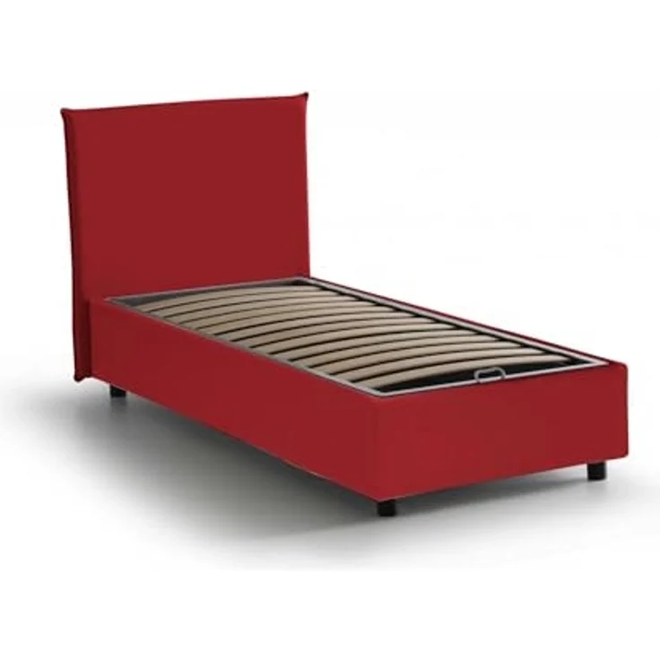 Talamo Italia - Cassiopea-Einzelbett, Bettkasten mit Stoffbezug, 100 % Made in Italy, Öffnung vorne, geeignet für Matratzen 80x200 cm, Rot – Bild 3