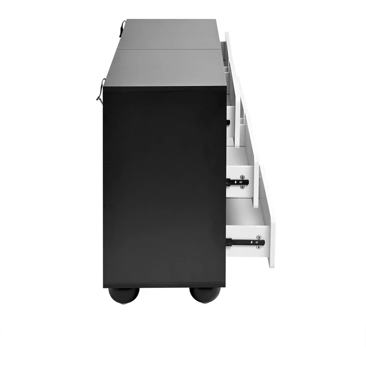 Kommode aus Spanplatte mit 6 Schubladen, 140x38x74,5 cm, Weiß/Schwarz – Bild 10