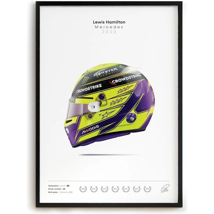 Poster Formel 1 Rennwagen Helm Rennfahrer Name Unterschrift · Deko Print ohne Rahmen - B Russel / 30x40 cm
