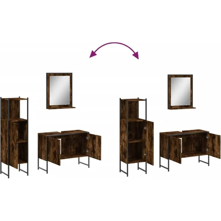 vidaXL 3-tlg. Badmöbel-Set Räuchereiche Holzwerkstoff 3214351 – Bild 2
